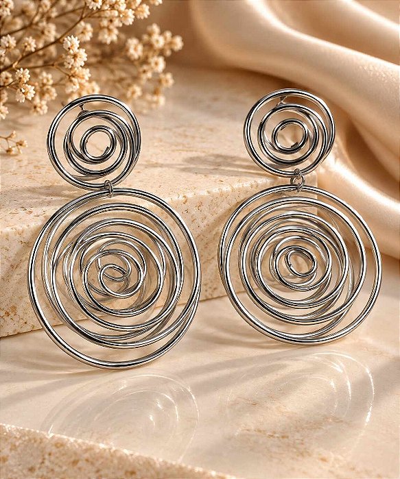 BRINCO PENDENTE DESING ESPIRAL AÇO