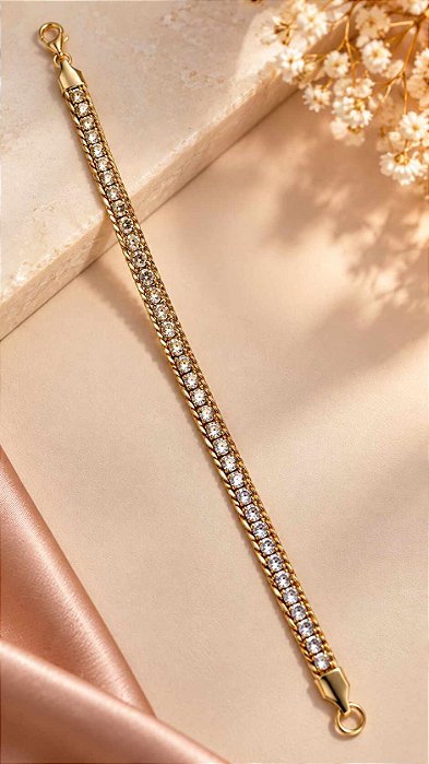 PULSEIRA RIVIERA AÇO DOURADO C/ DETALHE LATERAL CO