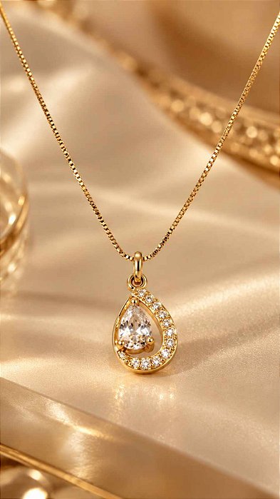 GARGANTILHA VENEZIANA 45CM C/ PINGENTE ZIRCONIA GO