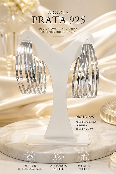 BRINCO ARGOLA LINHAS COM TEXTURA PRATA