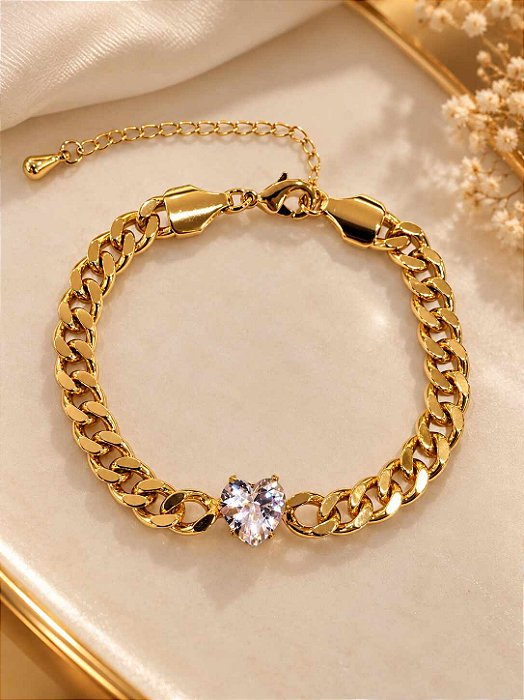 PULSEIRA ELO GROUMET 19+6CM COM PING CORAÇÃO ZIRC