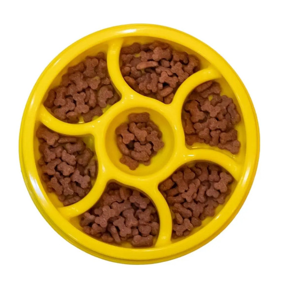 Comedouro Lento Cães Design Roda Amarelo Único