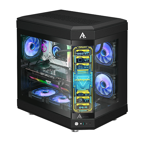 Gabinete Gamer Ryvel Cube Screen Black RY-GB-CBS-BL