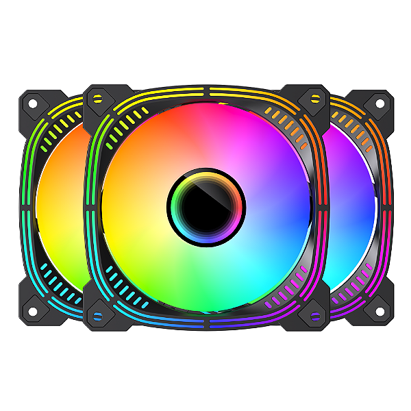Kit 3 Fans Gamer Ryvel Blanc Black 120mm ARGB com Controladora e Controle – RY-FN-BL-BL