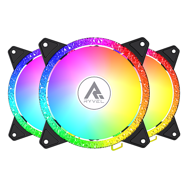 Kit 3 Fans Gamer Ryvel Frost Black 120mm ARGB com Controladora e Controle – RY-FN-FT-BL