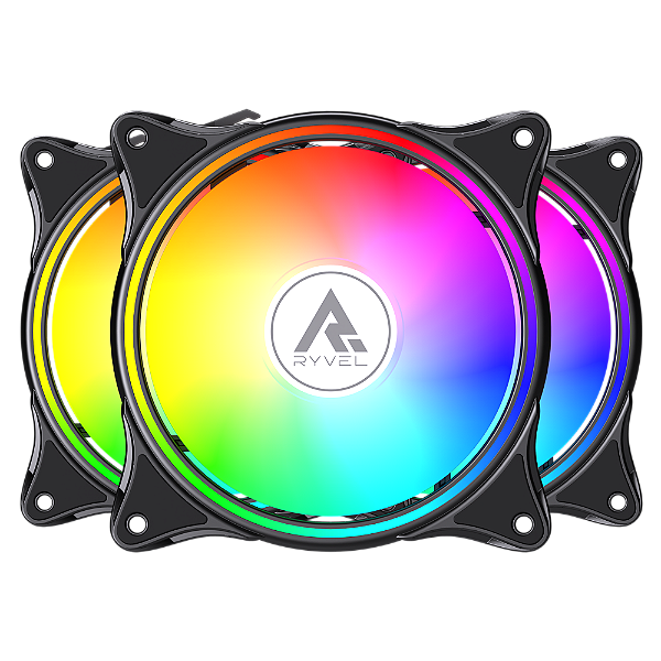 Kit 3 Fans Gamer Ryvel Lycan Black 120mm ARGB com Controladora e Controle – RY-FN-LY-BL