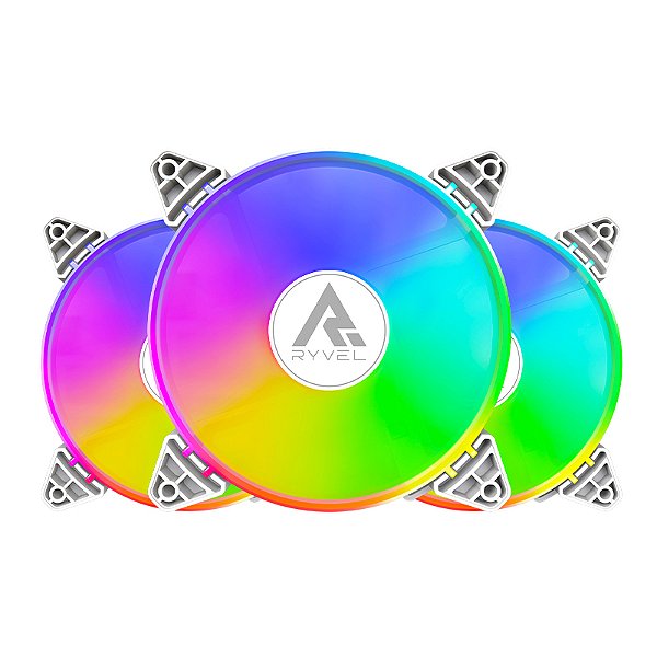 Kit 3 Fans Gamer Ryvel Snowy White 120mm ARGB com Controladora e Controle – RY-FN-SW-WT