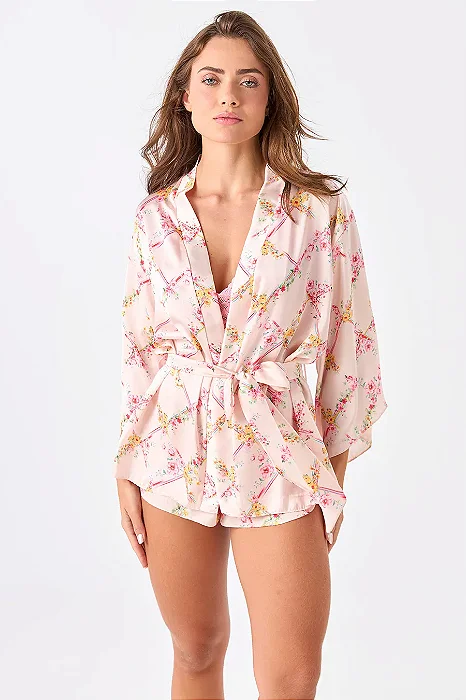 SHORT DOLL KIMONO ACETINADO JARDIM MONET - ÁCUO