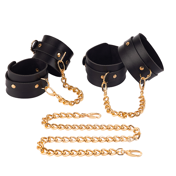 Kit Restritor Gold com Algemas e Tornozeleiras + Corrente de 60cm