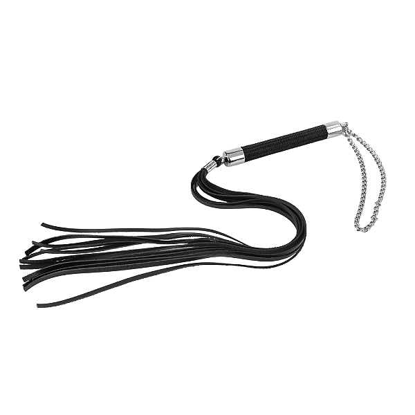 Chicote Flogger Domme com Tiras de 50cm e Detalhes Prateados