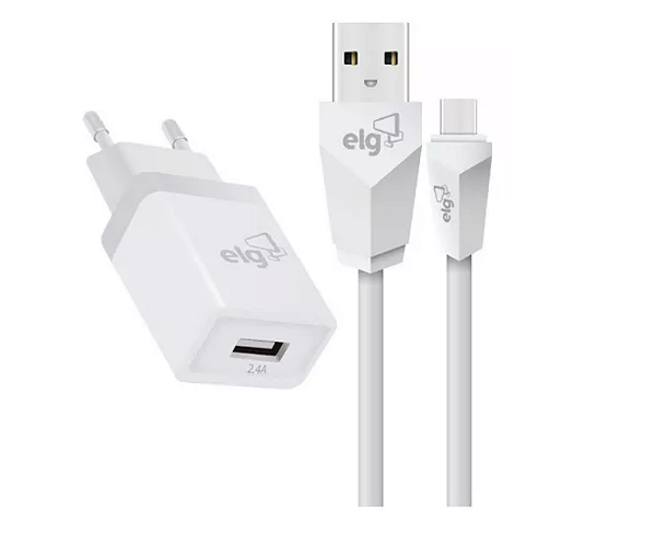 Kit Usb Tipo C Carregador De Parede Usb Cabo Recarga ELG 1m