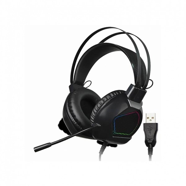 FONE OUVIDO SATELLITE HEADSET GH-351 USB STEREO 50MM LED RGB PRETO