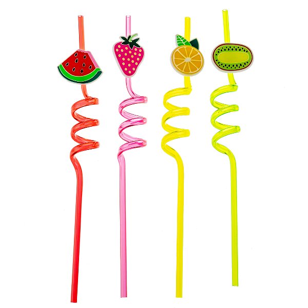 Canudo de Plástico resistente Divertido Frutas 4 UN
