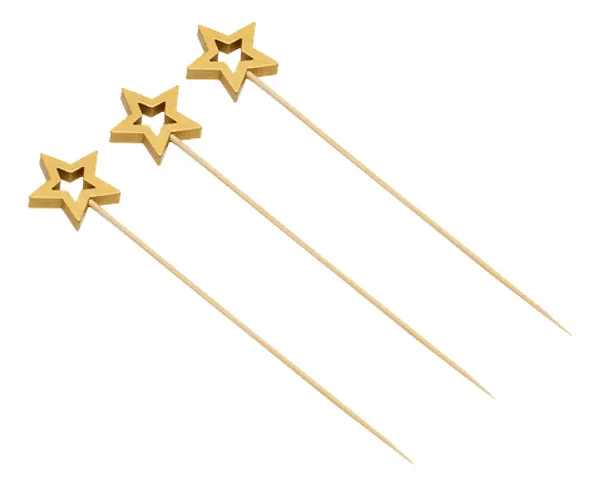 Palito Bambu p/Petiscos 12cm Ecológico Estrelas C/20Un