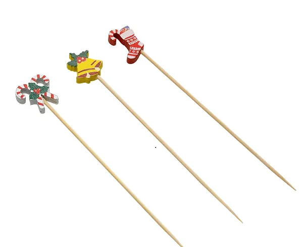 Palito Bambu p/Petiscos 12cm Ecológico Natal Enfeites C/20Un