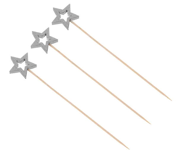 Palito Bambu 12cm Ecológico Estrelas Prateadas C/20Un