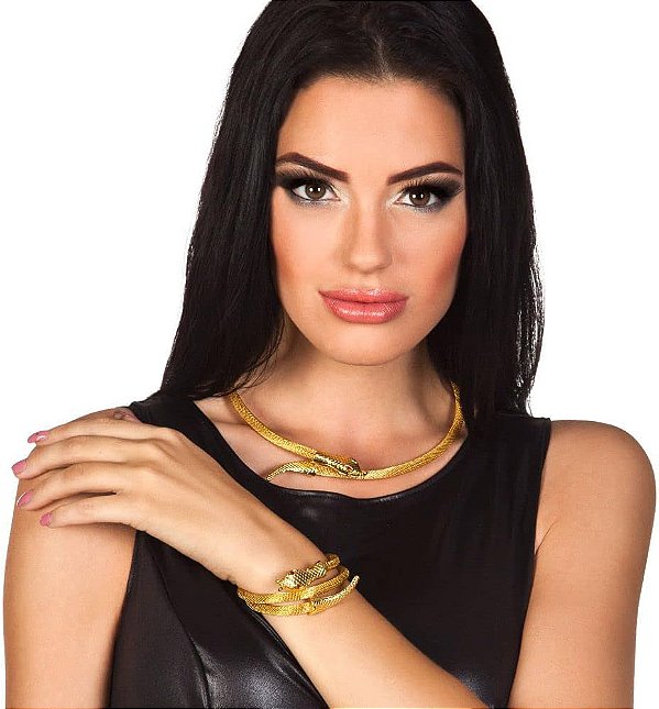 Kit Acessórios Dourados Colar Anel Brinco Bracelete