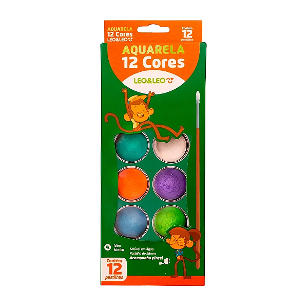 AQUARELA 12 CORES PASTILHA  LEO E LEO  7897256264934