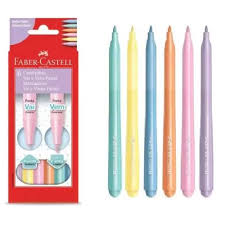 CANETA HIDROCOR 06 CORES FABER VAI E VEM CORES PASTÉIS 7891360653806