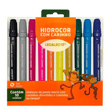 CANETA HIDROCOR E CARIMBO 10 CORES LEO E LEO