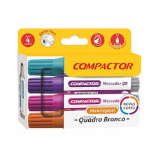 PINCEL P/QUADRO BRANCO COMPACTOR  C/04 CORES
