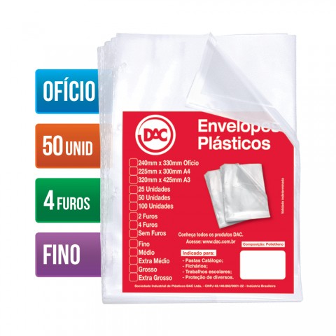 PLASTICO PASTA 4FUROS OFICIO FINO C/50  DAC  7897237350700
