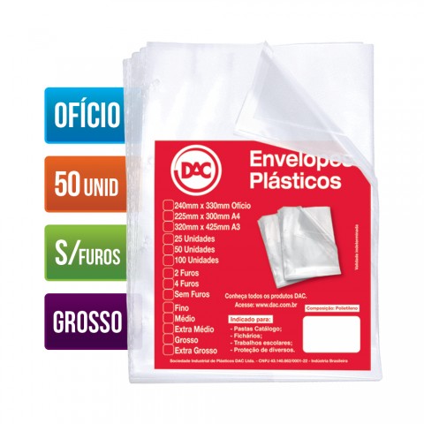 PLASTICO PASTA 4FUROS OFICIO GROSSO C/50  7897237350762