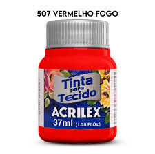 TINTA TECIDO ACRILEX 507 VERM.FOGO 37ML FOSCA  7891153041278