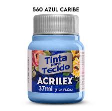 TINTA TECIDO ACRILEX 560 AZUL CARIBE 37ML FOSCA  7891153041735