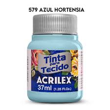 TINTA TECIDO ACRILEX 579 AZUL HORTENSIA 37ML FOSCA  7891153072357