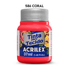 TINTA TECIDO ACRILEX 586 CORAL 37ML FOSCA CÓD.UN 7891153000428