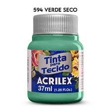 TINTA TECIDO ACRILEX 594 VERDE SECO 37ML FOSCA CÓD.UN 7891153072319