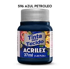TINTA TECIDO ACRILEX 596 AZUL PETROLEO 37ML FOSCA CÓD.UN 7891153040097