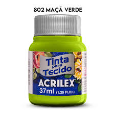 TINTA TECIDO ACRILEX 802 VERDE MAÇÃ 37ML FOSCA CÓD.UN 7891153000367