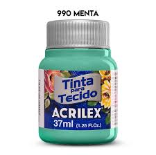 TINTA TECIDO ACRILEX 990 MENTA 37ML FOSCA CÓD.UN 7891153072296