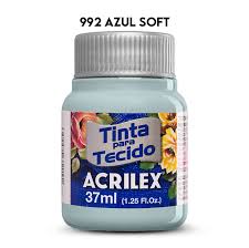 TINTA TECIDO ACRILEX 992 AZUL SOFT 37ML FOSCA CÓD.7891153072333