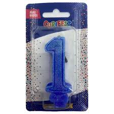 VELA C/GLITER N.1 AZUL  C/10  7896901617699