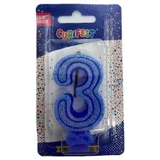 VELA C/GLITER N.3 AZUL  C/10  7896901617712