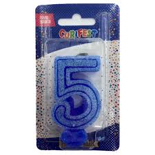 VELA C/GLITER N.5 AZUL  C/10  7896901617736