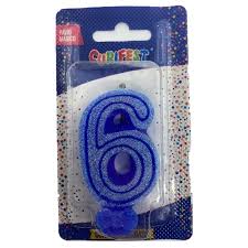VELA C/GLITER N.6 AZUL  C/10  7896901617743