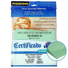 PAPEL A-4 180G UNIVERSAL COLOR VERDE ESCURO C/50F MASTERPRINT 7908229109944