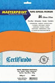 PAPEL A-4 180G UNIVERSAL COLOR LARANJA C/50F MASTERPRINT 7908229110001