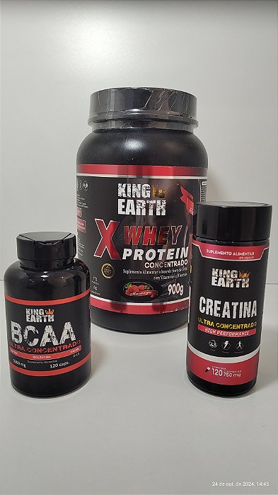 Combo Whey Protein Concentrado Morango 900g + BCAA 120 Cápsulas + Creatina 120 Cápsulas