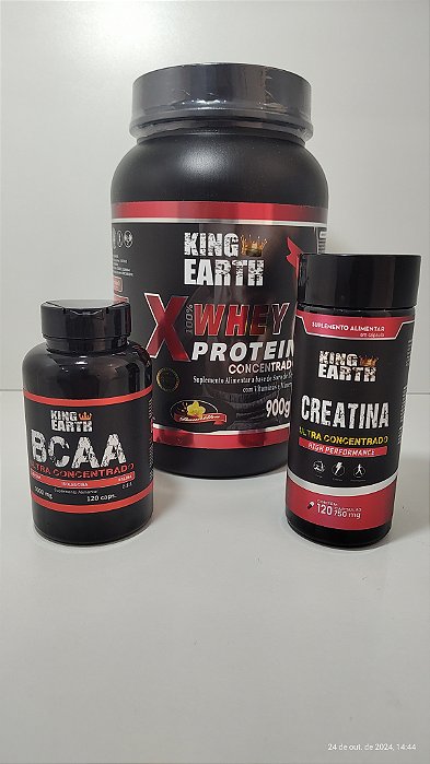 Combo Whey Protein Concentrado Baunilha 900g + BCAA 120 Cápsulas + Creatina 120 Cápsulas