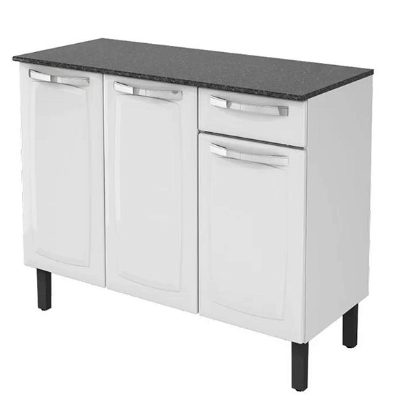 Balcão de Cozinha com Tampo Itatiaia Aço 3 Portas 1 Gaveta Rose Branco