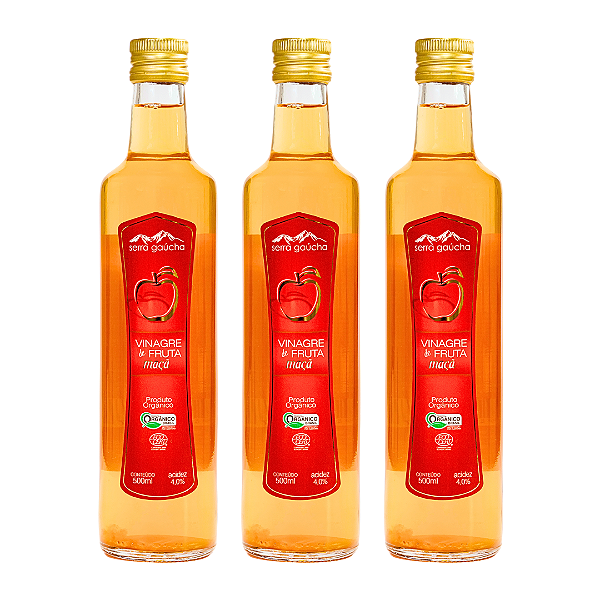 Kit 3 Vinagre De Maçã Orgânico Acidez 4% Serra Gaúcha 500 ml