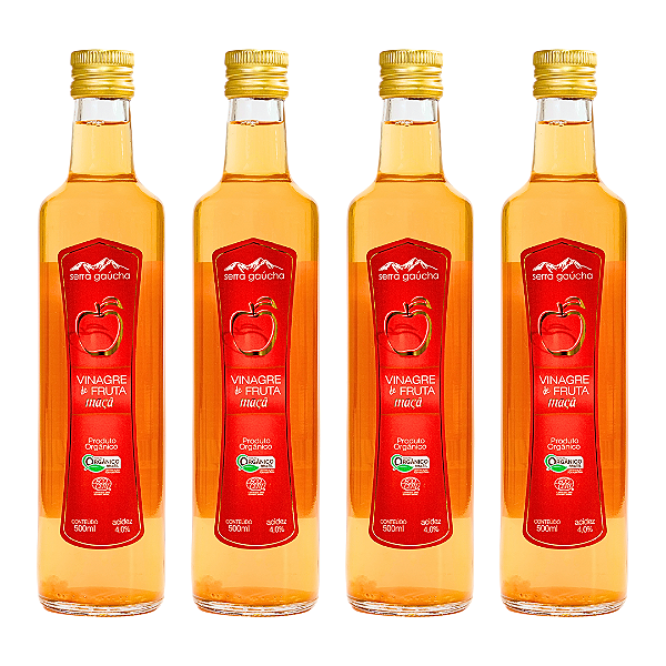 Kit 4 Vinagre De Maçã Orgânico Acidez 4% Serra Gaúcha 500 ml