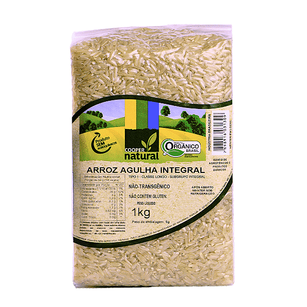 Arroz Agulhinha Integral Orgânico À Vácuo Coopernatural 1 kg
