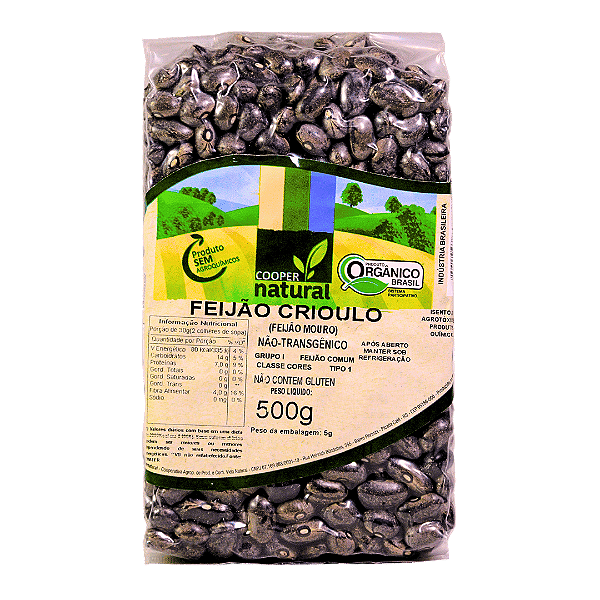 Feijão Crioulo (Mouro) Orgânico À Vácuo Coopernatural 500 g