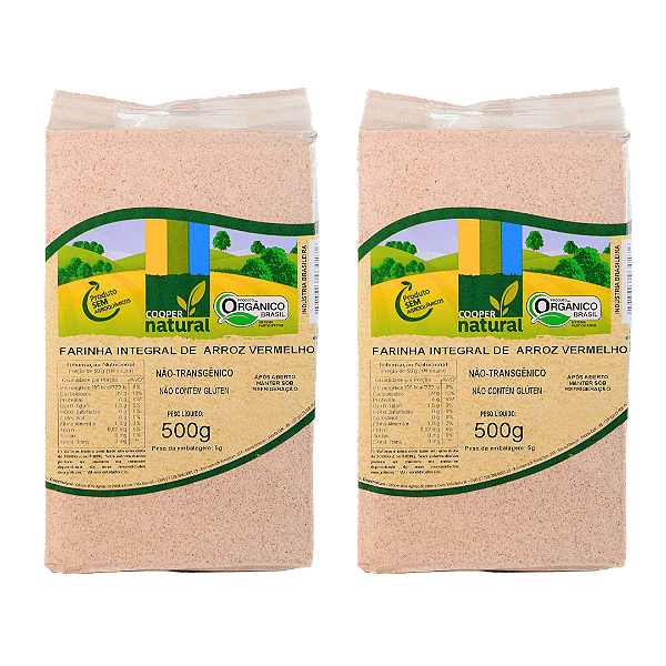 Kit 2 Farinha De Arroz Vermelho Integral Orgânico À Vácuo Coopernatural 500 g